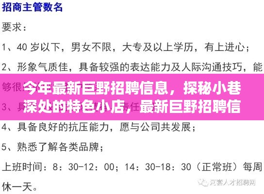 最新巨野招聘信息大揭秘，探秘小巷深處的特色小店！