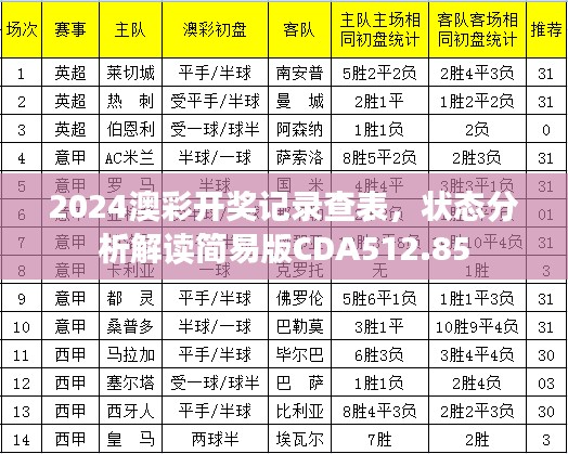 2024澳彩開獎記錄查表，狀態(tài)分析解讀簡易版CDA512.85