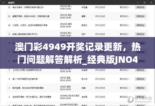 澳門彩4949開獎記錄更新，熱門問題解答解析_經(jīng)典版JNO456.07