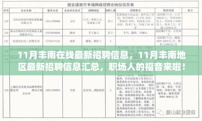 11月豐南在線最新招聘信息匯總，職場人的福音