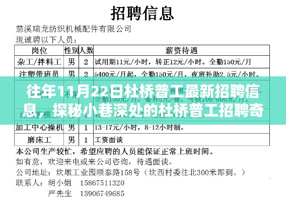 杜橋普工最新招聘信息揭秘，11月22日探秘小巷深處的招聘奇遇記